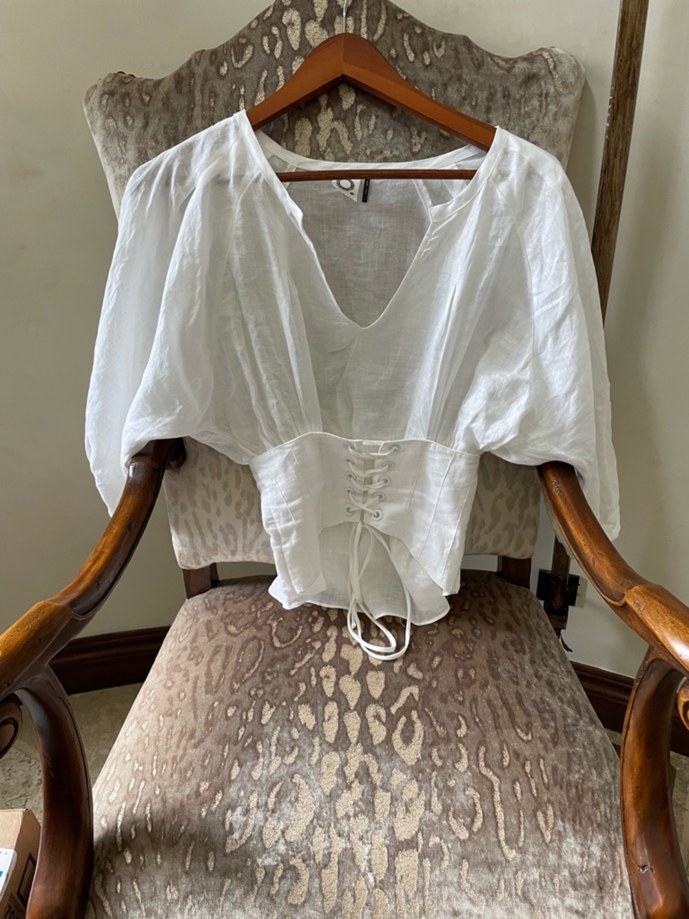 White Linen Lace-Up Corset Blouse
